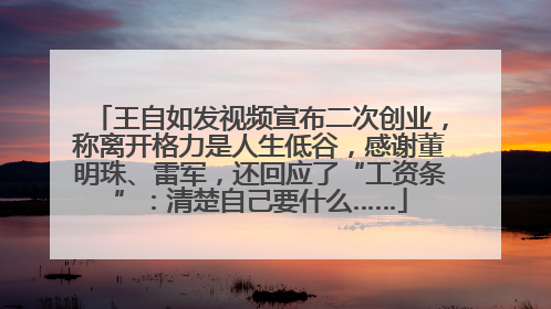 王自如发视频宣布二次创业，称离开格力是人生低谷，感谢董明珠、雷军，还回应了“工资条”：清楚自己要什么……