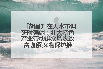 胡昌升在天水市调研时强调：壮大特色产业带动群众增收致富 加强文物保护推动文化创新发展